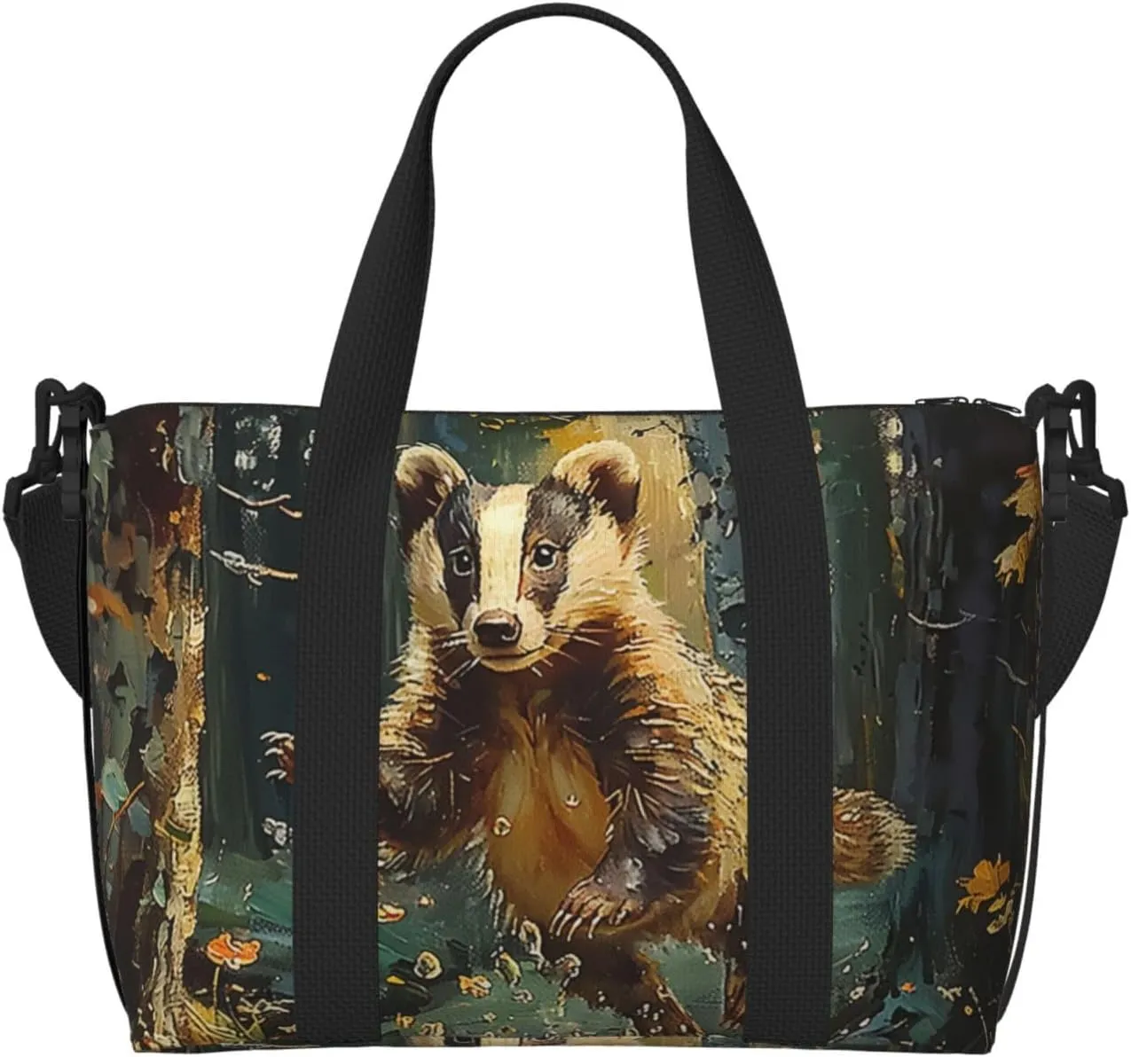 badger print Travel Duffel Bag, Sports Tote Gym Bag, Swim Pool Bag Large Shoulder Tote Bag for Beach Weekender