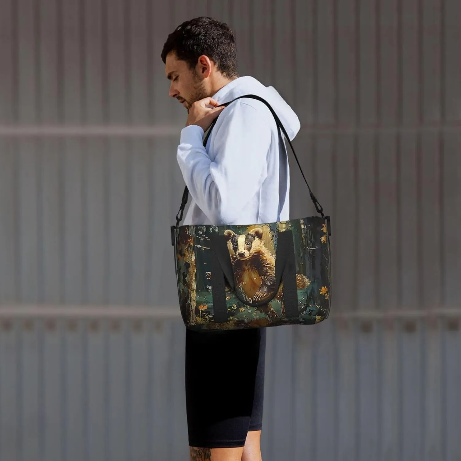 badger print Travel Duffel Bag, Sports Tote Gym Bag, Swim Pool Bag Large Shoulder Tote Bag for Beach Weekender