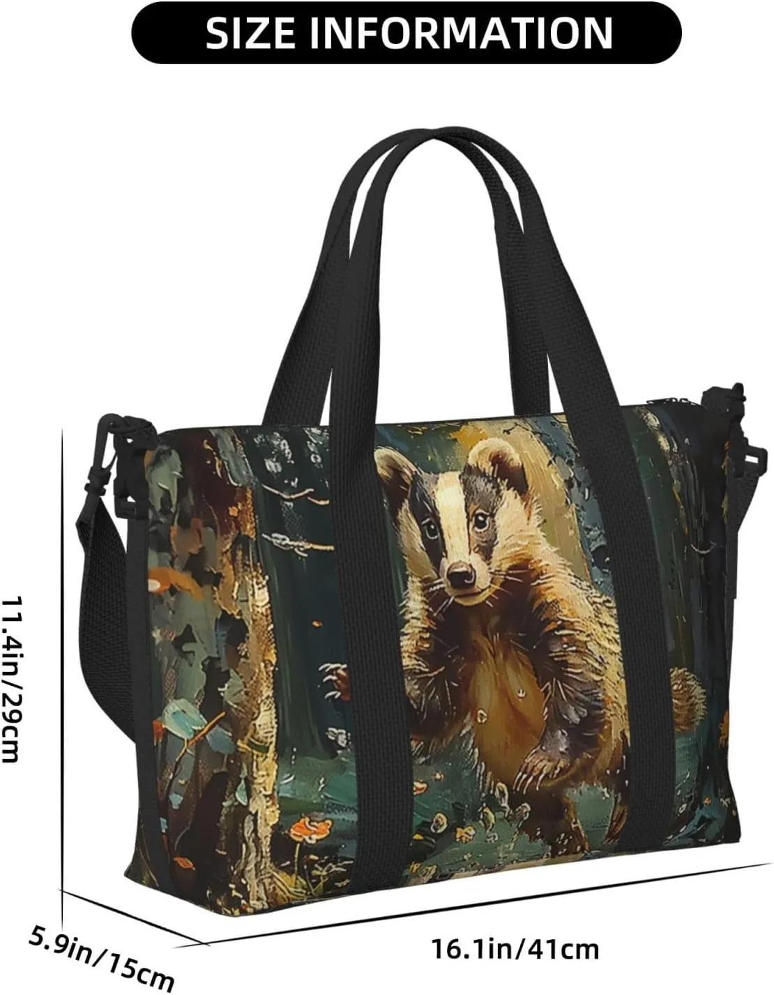 badger print Travel Duffel Bag, Sports Tote Gym Bag, Swim Pool Bag Large Shoulder Tote Bag for Beach Weekender