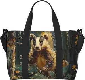 badger print Travel Duffel Bag, Sports Tote Gym Bag, Swim Pool Bag Large Shoulder Tote Bag for Beach Weekender