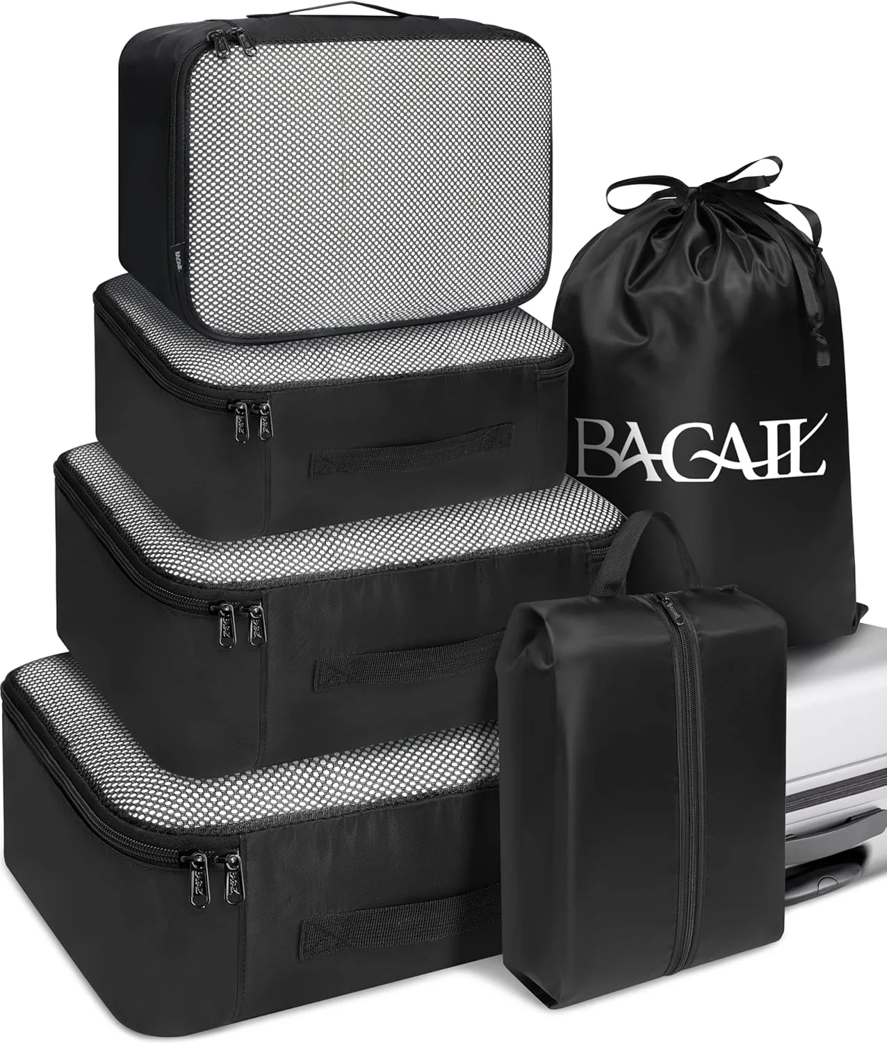 BAGAIL 6 Set Packing Cubes Luggage Packing Organizers for Travel Accessories (Black)