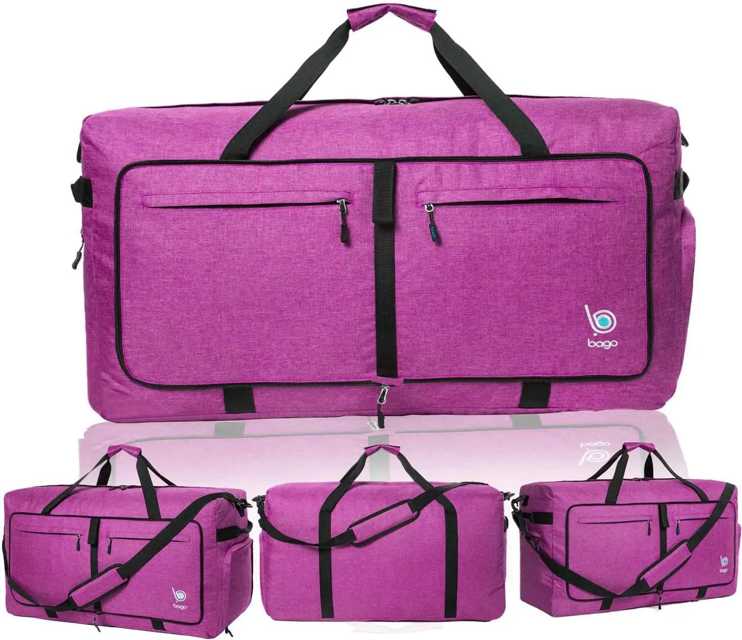 Bago Foldable Duffel Bags for Traveling Women & Men - 40L Sports Packable Duffle Bag for Travel with Shoe Compartment - Water Repellant, Heavy Duty, Lightweight Folding & Collapsible (SnowPink)