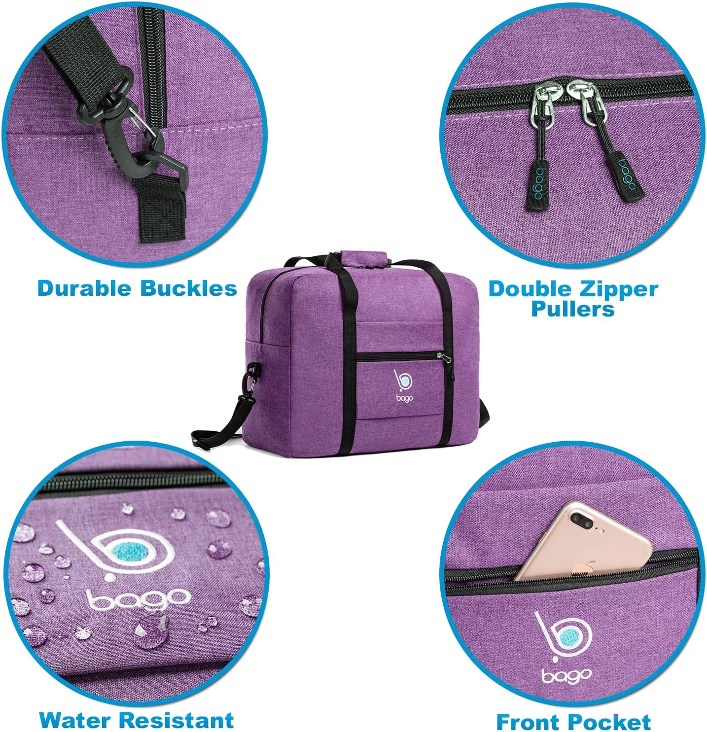 Bago Personal Item Travel Bag For Airlines - Fits As 18x14x8 inches Travel Bag Spirit & Frontier Airlines - Foldable Duffle Bag For Travel - Personal Item Bag Small Carry On Bag For Air Travel
