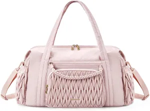 BAGSMART Quilted Duffle Bag for Women, Weekender Overnight Gym Travel Carry-On Bag, Pink