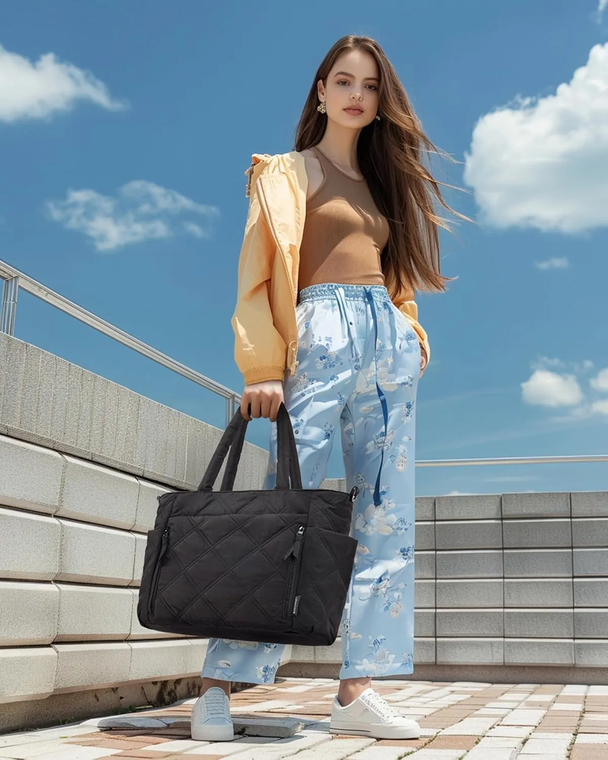 BAGSMART Tote Bag for Women, Puffer Tote Bag with Zipper, Shoulder Bag Handbag Quilted Tote Bag for Travel, Sport, Work