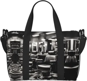 Barber Shop Monochrome Style print Womens travel bags, weekender carry on for women, sports Gym Bag, Overnight Carry on Bag