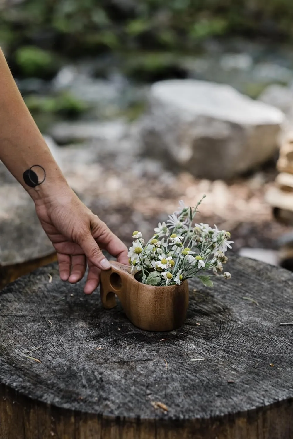 Barebones Kuksa Wooden Drinking Cup - Unique Acacia Mug with Nordic Style, Ergonomic Handle, Food-Safe Coating and Leather Cord - Versatile, Sustainable for Camping or Home (4 oz)