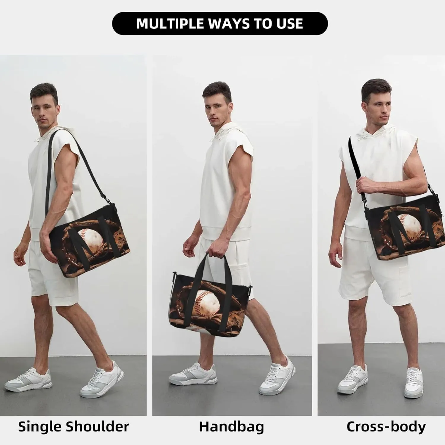 baseball print Travel Duffel Bag, Sports Tote Gym Bag, Swim Pool Bag Large Shoulder Tote Bag for Beach Weekender