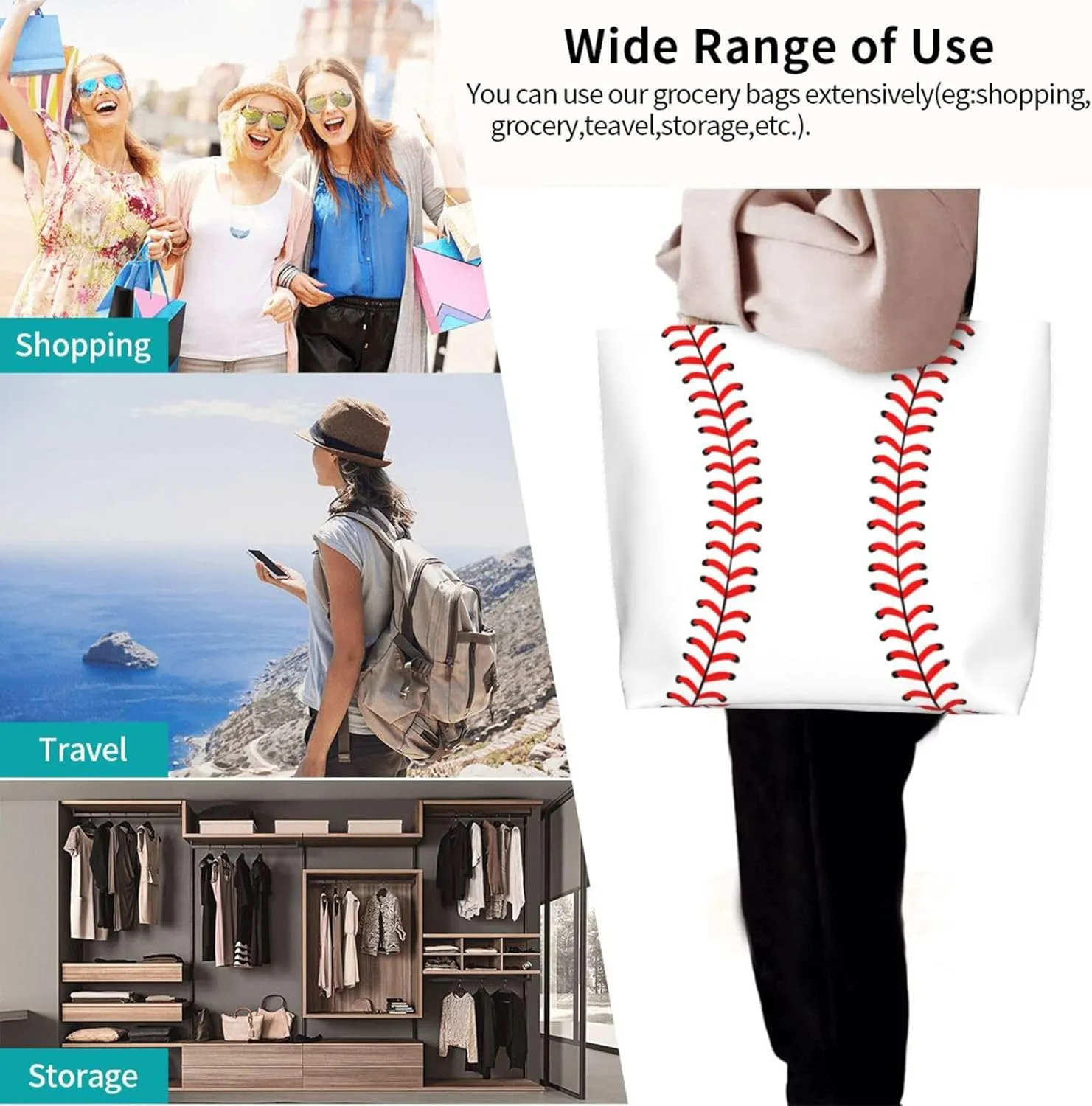 Baseball Tote Bag - Handbag, Shopping and Travel Bag for Sports Mom - Gifts for Women