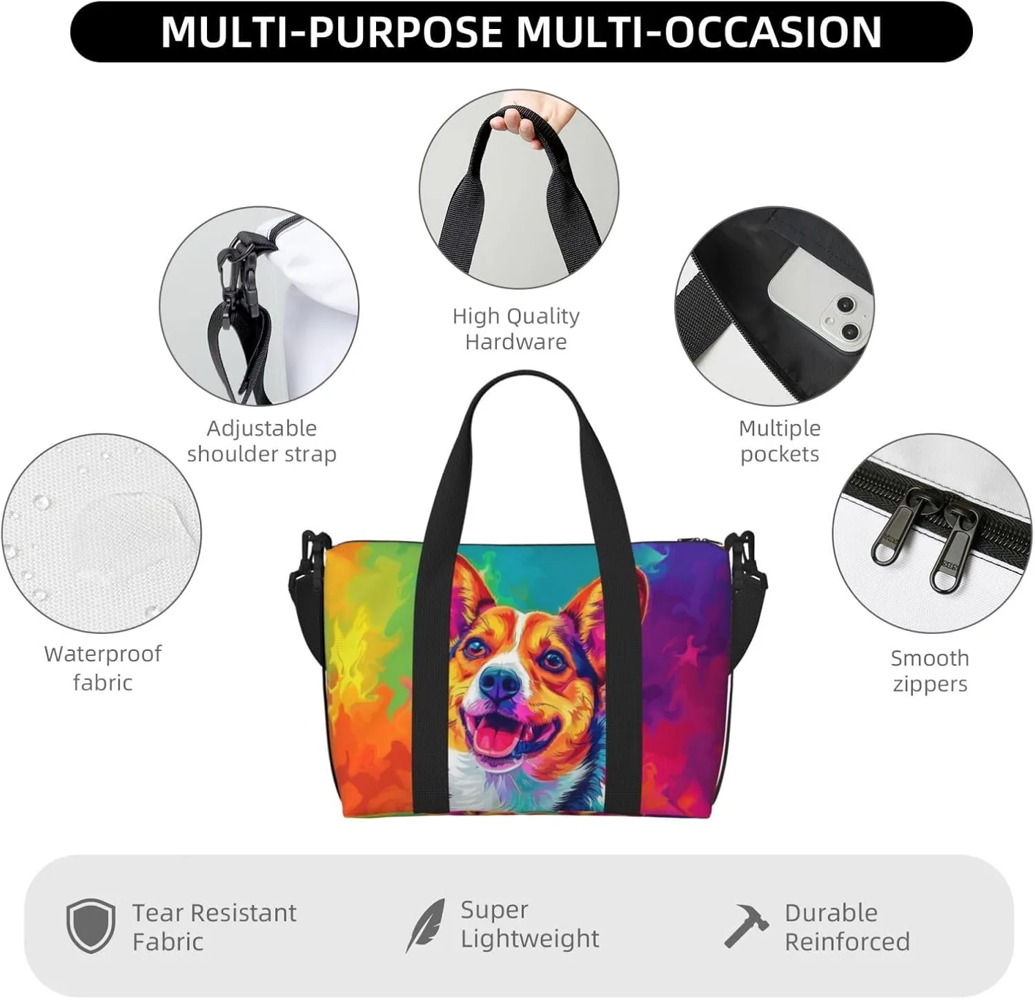 basenji dog cute print Travel Duffel Bag, Sports Tote Gym Bag, Swim Pool Bag Large Shoulder Tote Bag for Beach Weekender