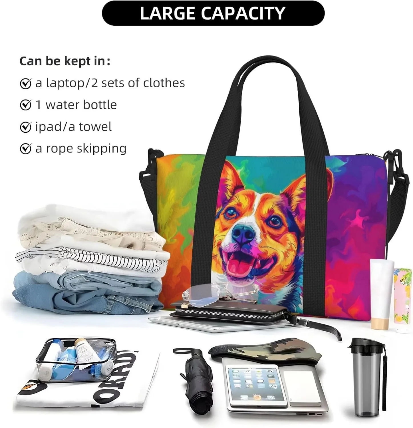 basenji dog cute print Travel Duffel Bag, Sports Tote Gym Bag, Swim Pool Bag Large Shoulder Tote Bag for Beach Weekender