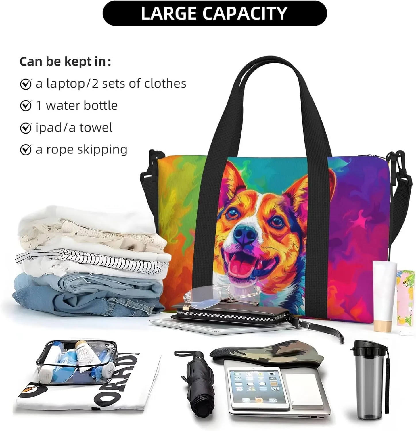 basenji dog cute print Travel Duffel Bag, Sports Tote Gym Bag, Swim Pool Bag Large Shoulder Tote Bag for Beach Weekender