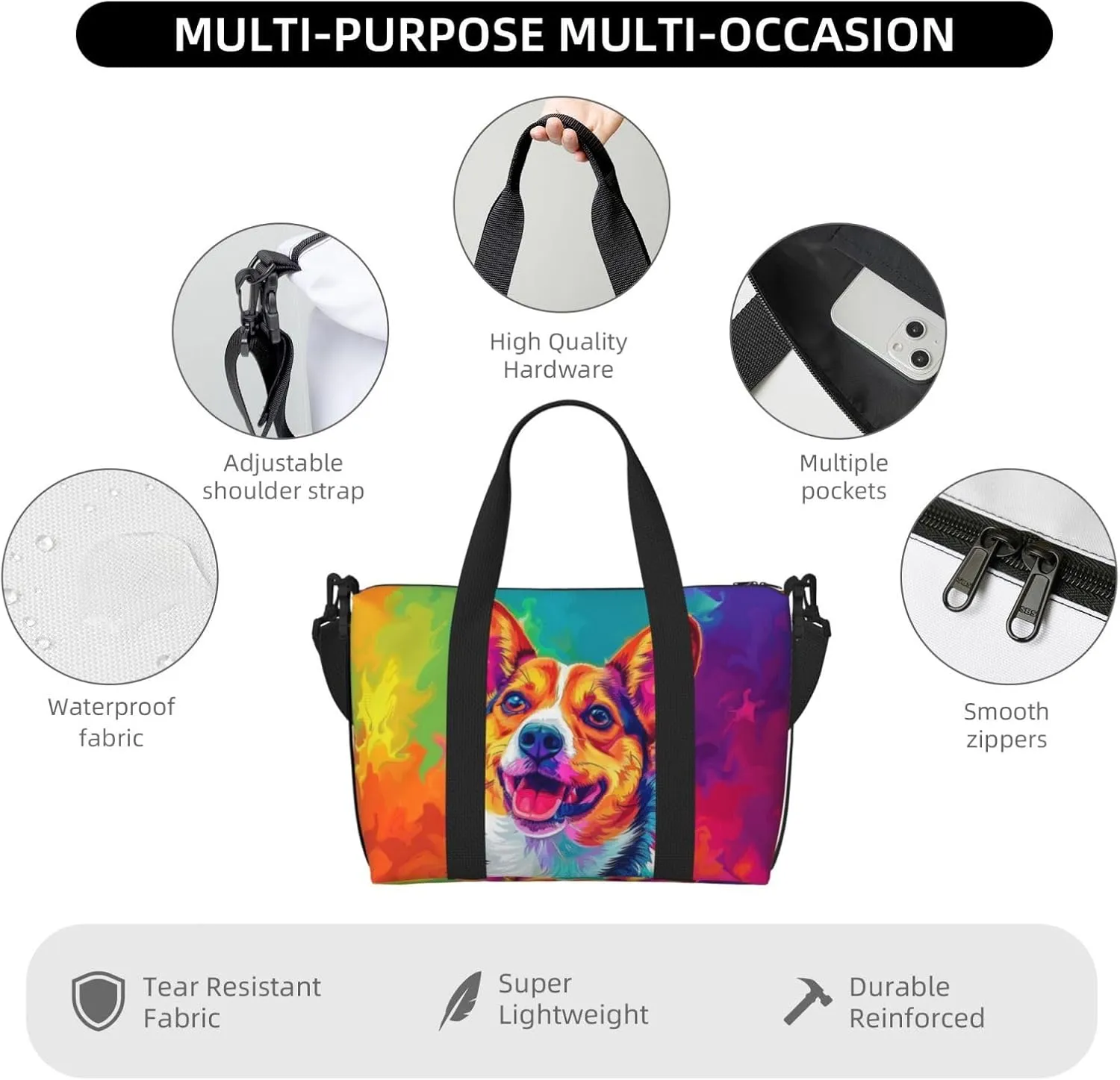 basenji dog cute print Travel Duffel Bag, Sports Tote Gym Bag, Swim Pool Bag Large Shoulder Tote Bag for Beach Weekender
