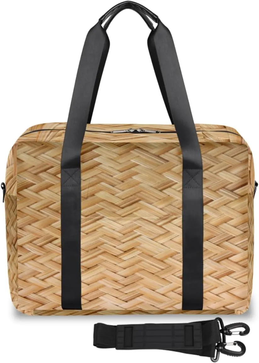 Basket Weave Design Weekender Bag, Waterproof Travel Duffel Bags, Overnight Bags for Women, Duffel Bag with Trolley Sleeve, For Men Travel Business Gym Gift