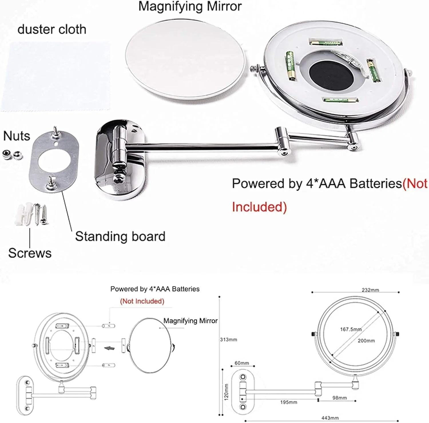 Bathroom Mirror, Makeup Mirror, 8 Inch Double-Sided Wall Mounted Foldable Bathroom Cosmetic Mirror(Nickel,5X)
