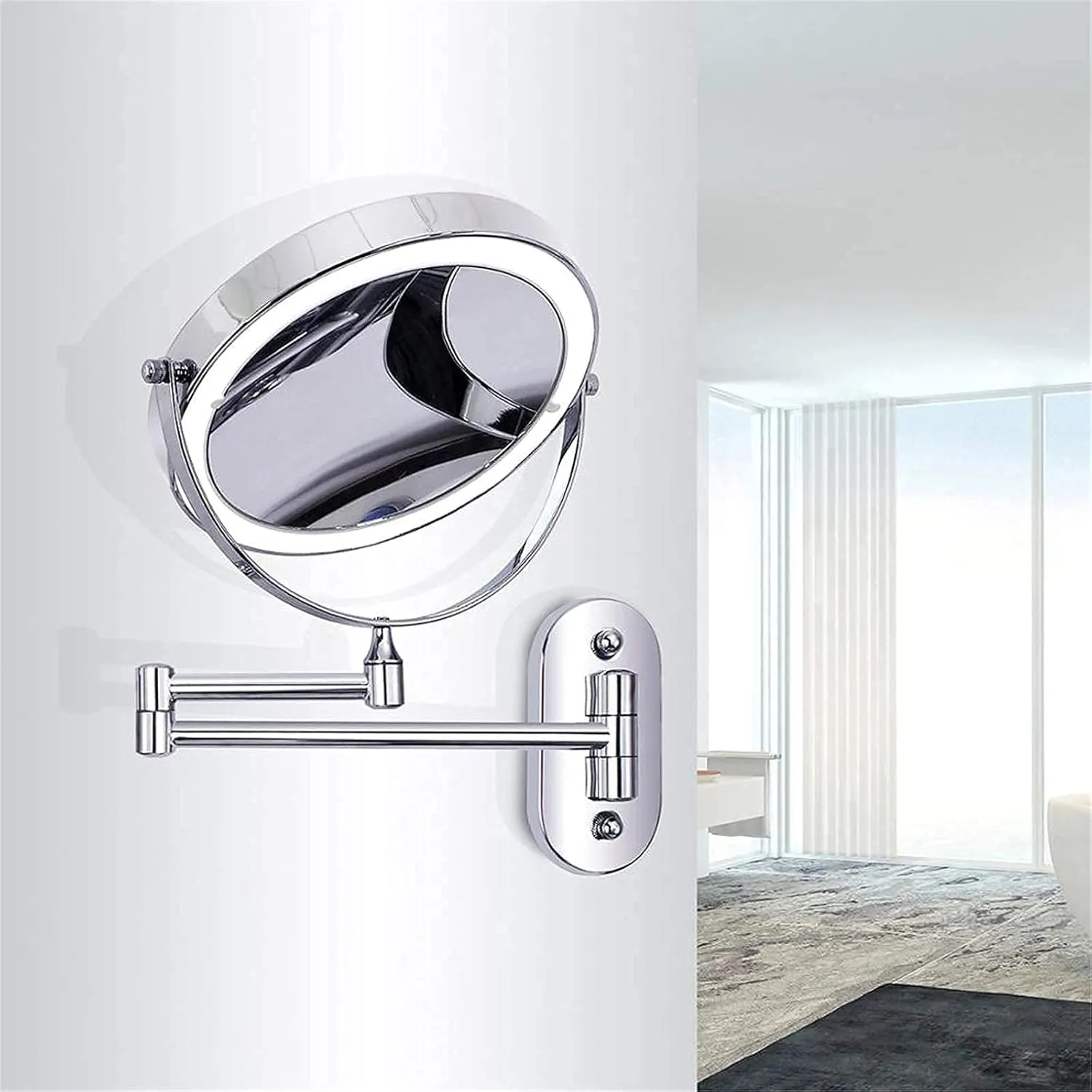Bathroom Mirror, Makeup Mirror, 8 Inch Double-Sided Wall Mounted Foldable Bathroom Cosmetic Mirror(Nickel,5X)