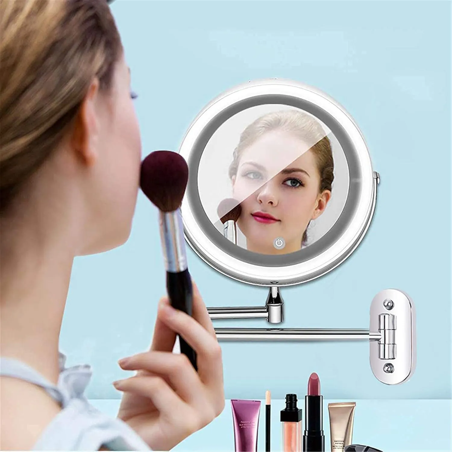 Bathroom Mirror, Makeup Mirror, 8 Inch Double-Sided Wall Mounted Foldable Bathroom Cosmetic Mirror(Nickel,5X)