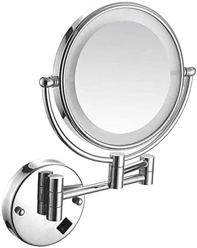 Bathroom Shaving Mirror Wall Mounted 8 Inch USB Charge Makeup Mirror with LED Lights and 1x/3x Magnification Vanity Mirror