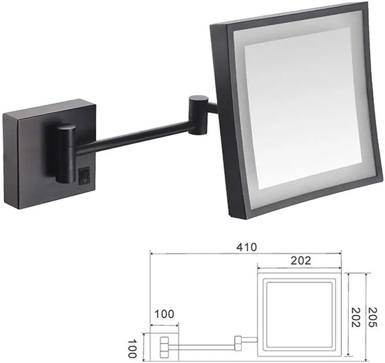 Bathroom Shaving Mirror Wall Mounted USB Charge Makeup Mirror with Led Lights and 3X Magnification Single Side Square Vanity Mirror Extendable Built-in Lithium Battery 20X20Cm (Color : #5)