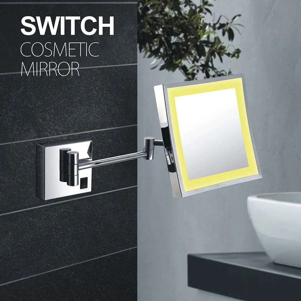 Bathroom Shaving Mirror Wall Mounted USB Charge Makeup Mirror with Led Lights and 3X Magnification Single Side Square Vanity Mirror Extendable Built-in Lithium Battery 20X20Cm (Color : #5)
