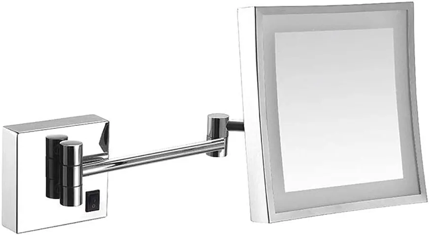 Bathroom Shaving Mirror Wall Mounted Usb Charge Makeup Mirror With Led Lights And 3X Magnification Single Side Square Vanity Mirror Extendable Built-In Lithium Battery 20X20Cm Makeup And Sh ( C ( Colo
