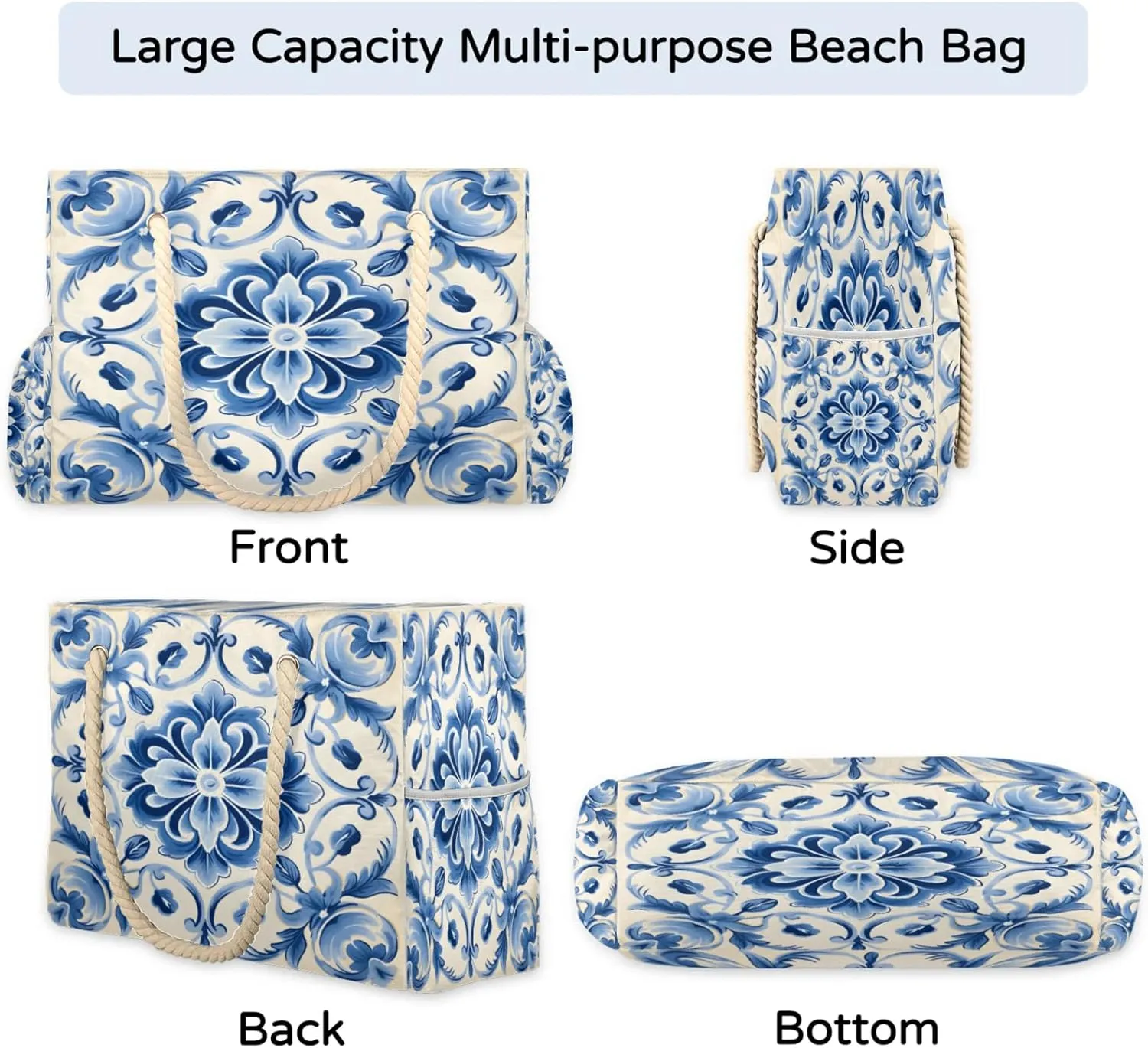 Beach Bags for Women Large Beach Tote Bag, Waterproof Sandproof Swim Pool Bag with Zipper