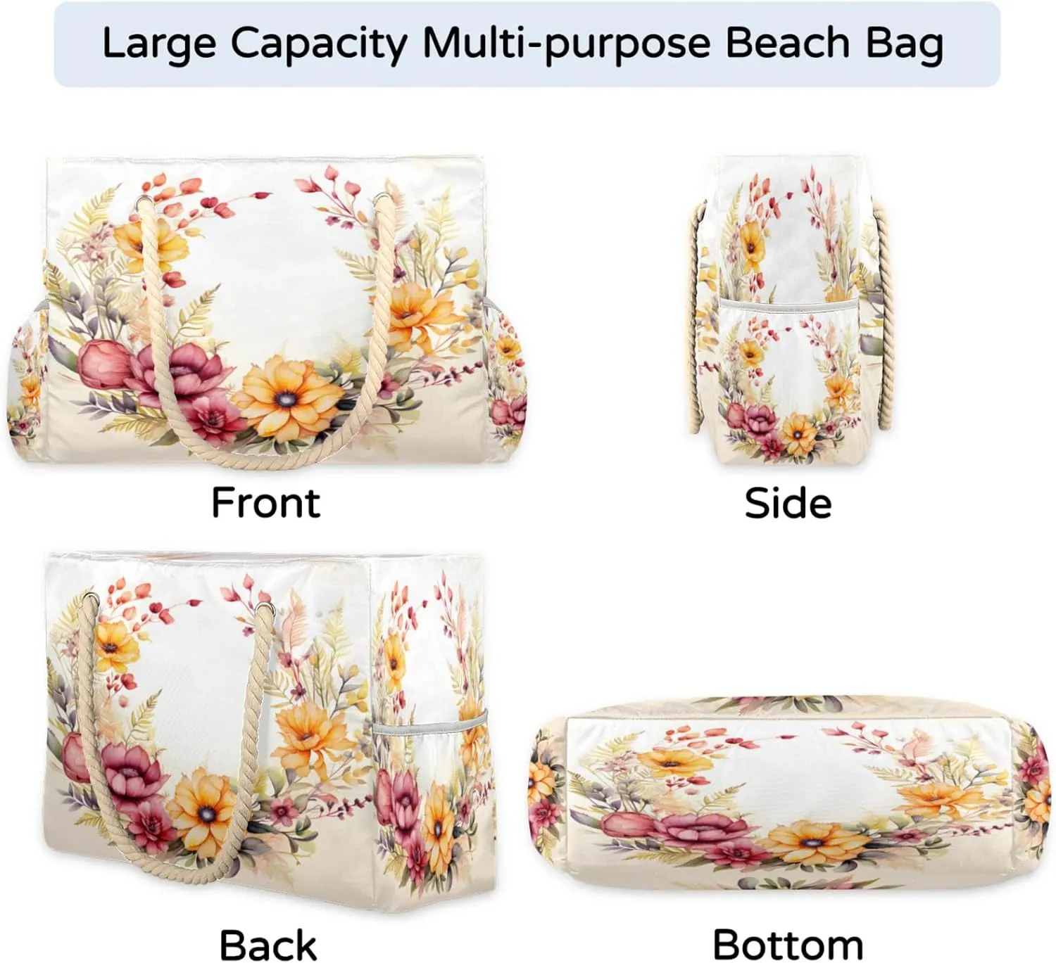 Beach Bags for Women Large Beach Tote Bag, Waterproof Sandproof Swim Pool Bag with Zipper