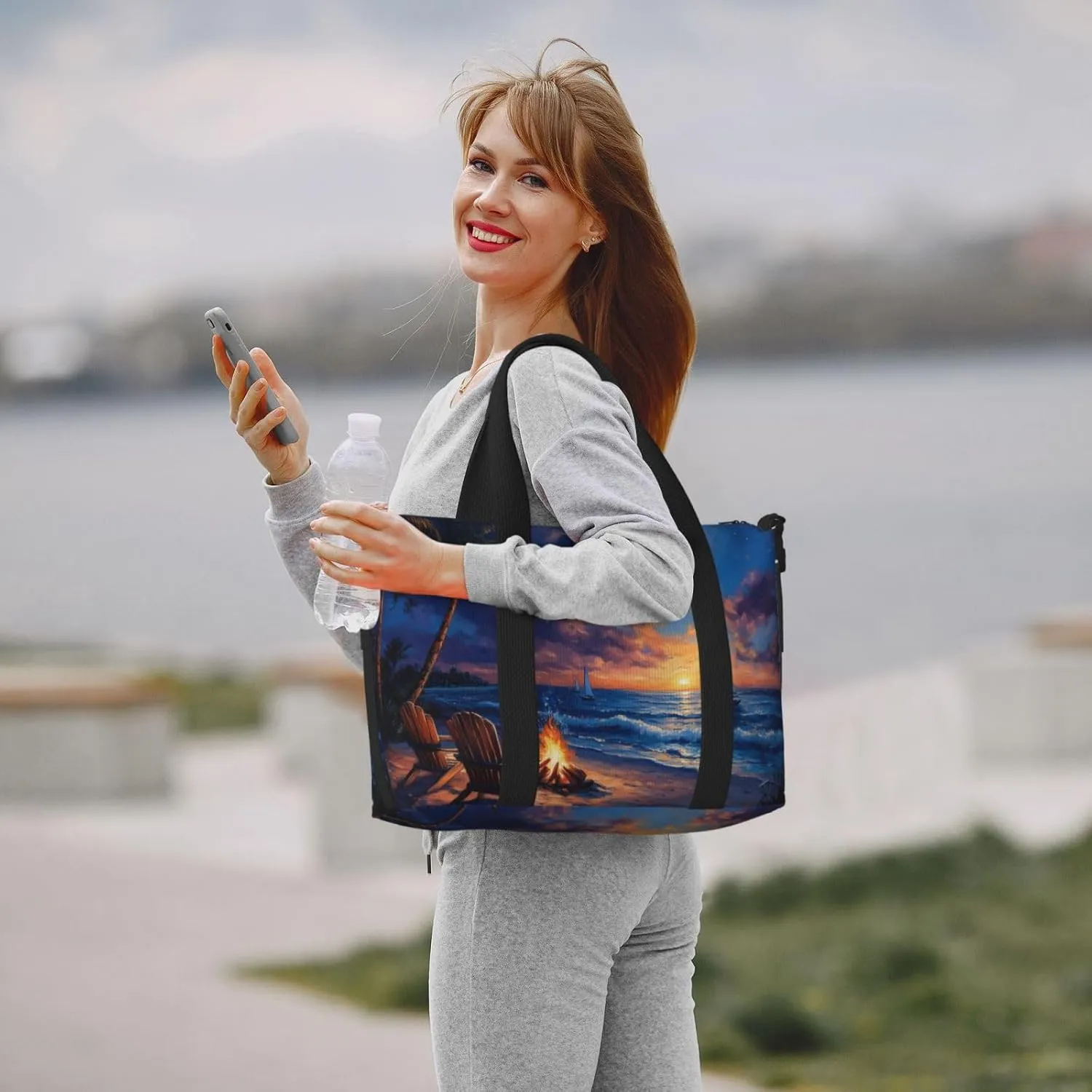 Beach night print Travel Duffel Bag, Sports Tote Gym Bag, Swim Pool Bag Large Shoulder Tote Bag for Beach Weekender