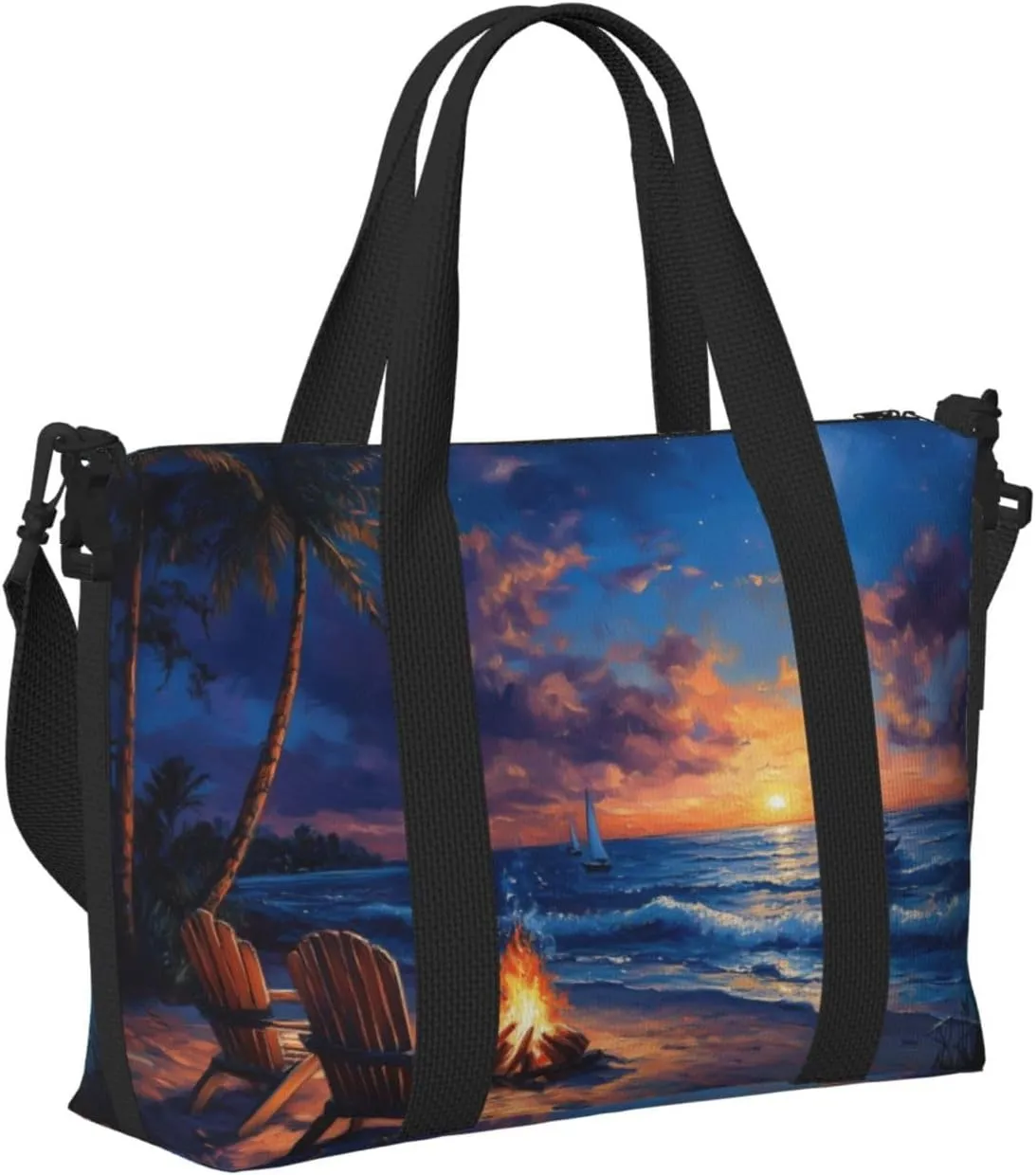 Beach night print Travel Duffel Bag, Sports Tote Gym Bag, Swim Pool Bag Large Shoulder Tote Bag for Beach Weekender