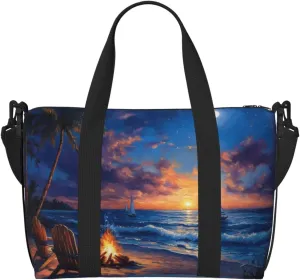 Beach night print Travel Duffel Bag, Sports Tote Gym Bag, Swim Pool Bag Large Shoulder Tote Bag for Beach Weekender