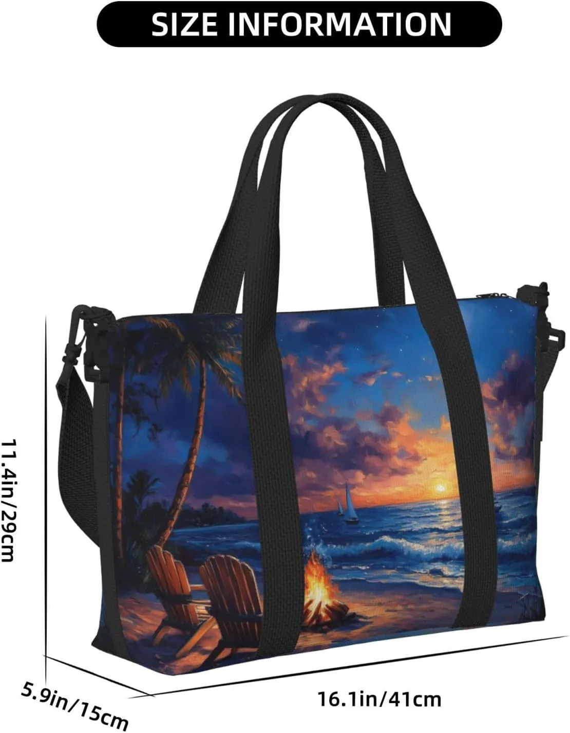 Beach night print Travel Duffel Bag, Sports Tote Gym Bag, Swim Pool Bag Large Shoulder Tote Bag for Beach Weekender