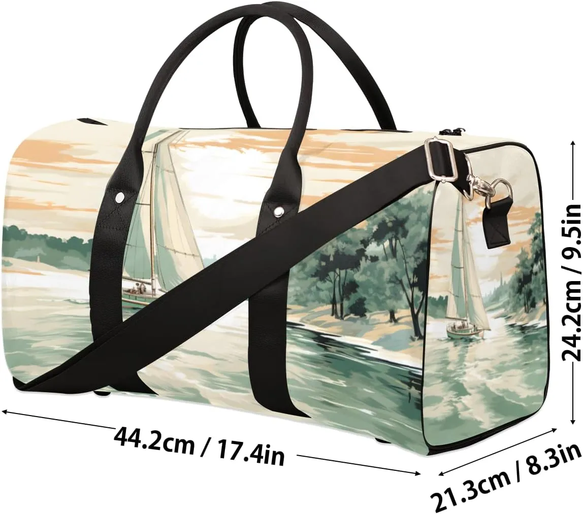 Beach Sailboat Travel Duffle Bag for Women Men Gym Duffel Foldable Bag Waterproof Weekender Ocean Coastal Duffle Tote