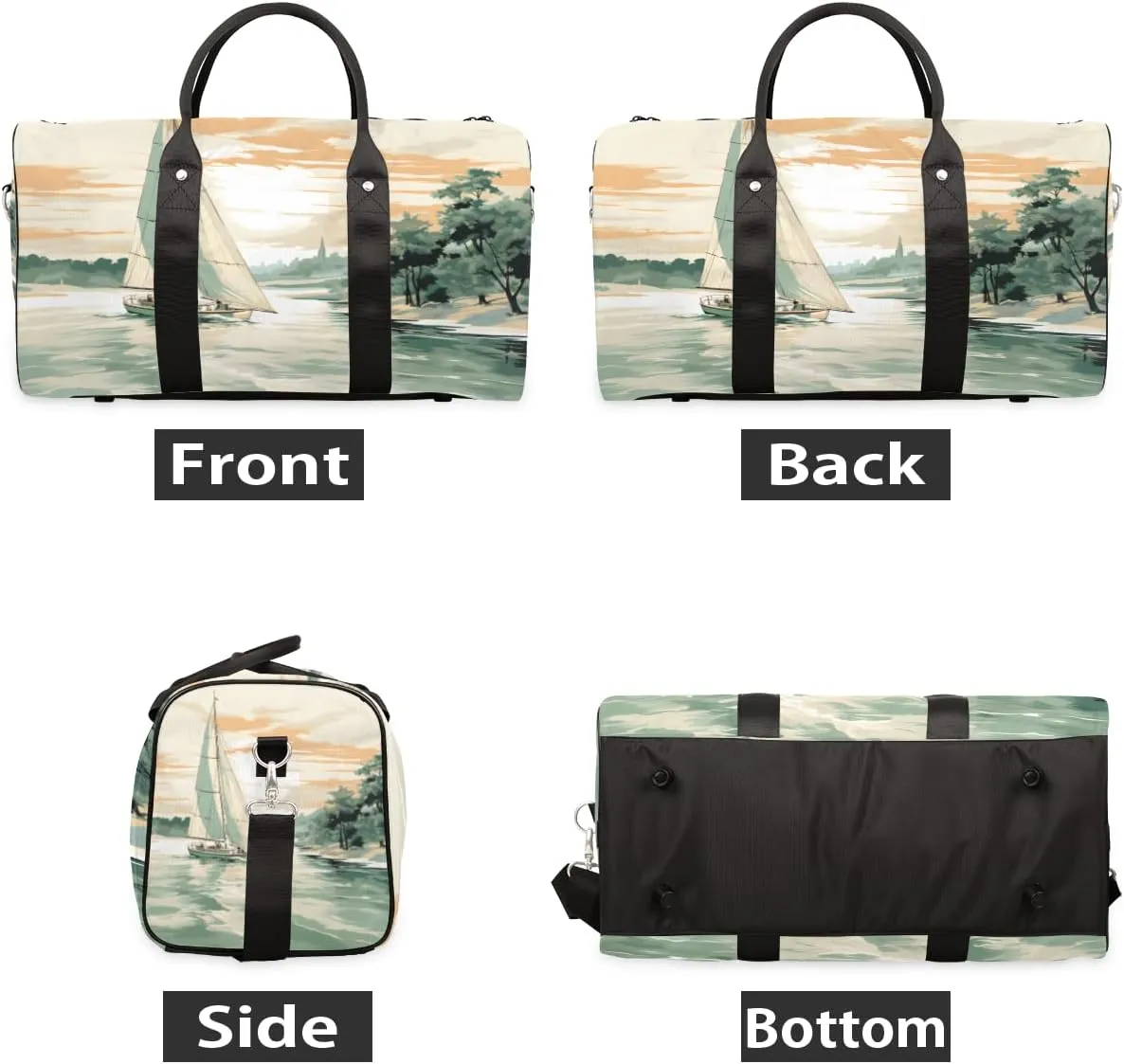 Beach Sailboat Travel Duffle Bag for Women Men Gym Duffel Foldable Bag Waterproof Weekender Ocean Coastal Duffle Tote