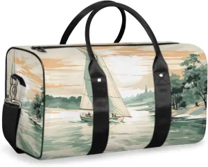 Beach Sailboat Travel Duffle Bag for Women Men Gym Duffel Foldable Bag Waterproof Weekender Ocean Coastal Duffle Tote