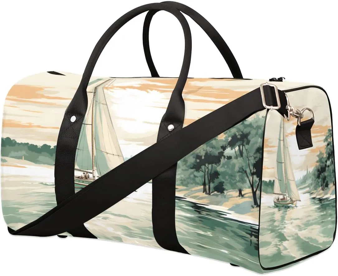 Beach Sailboat Travel Duffle Bag for Women Men Gym Duffel Foldable Bag Waterproof Weekender Ocean Coastal Duffle Tote