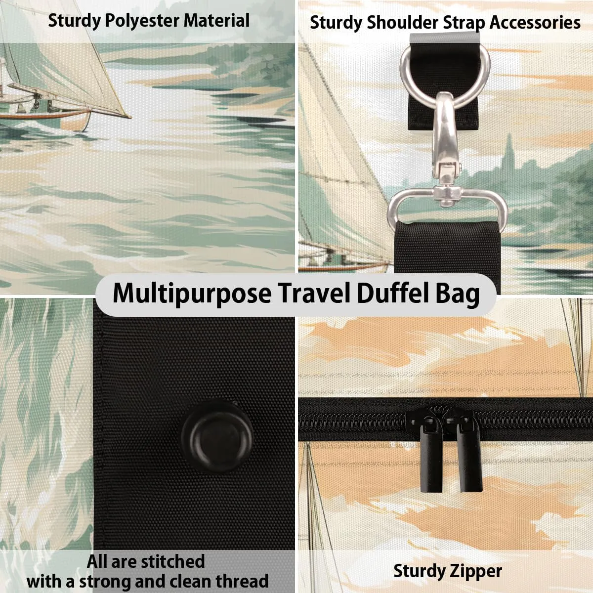 Beach Sailboat Travel Duffle Bag for Women Men Gym Duffel Foldable Bag Waterproof Weekender Ocean Coastal Duffle Tote