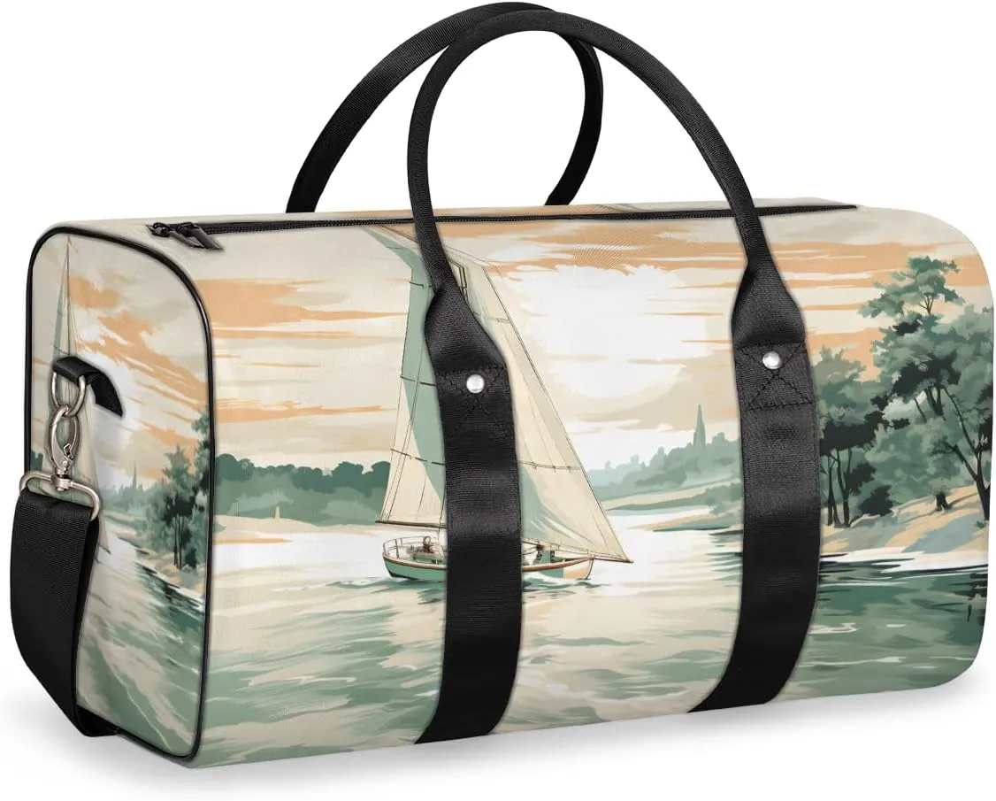 Beach Sailboat Travel Duffle Bag for Women Men Gym Duffel Foldable Bag Waterproof Weekender Ocean Coastal Duffle Tote