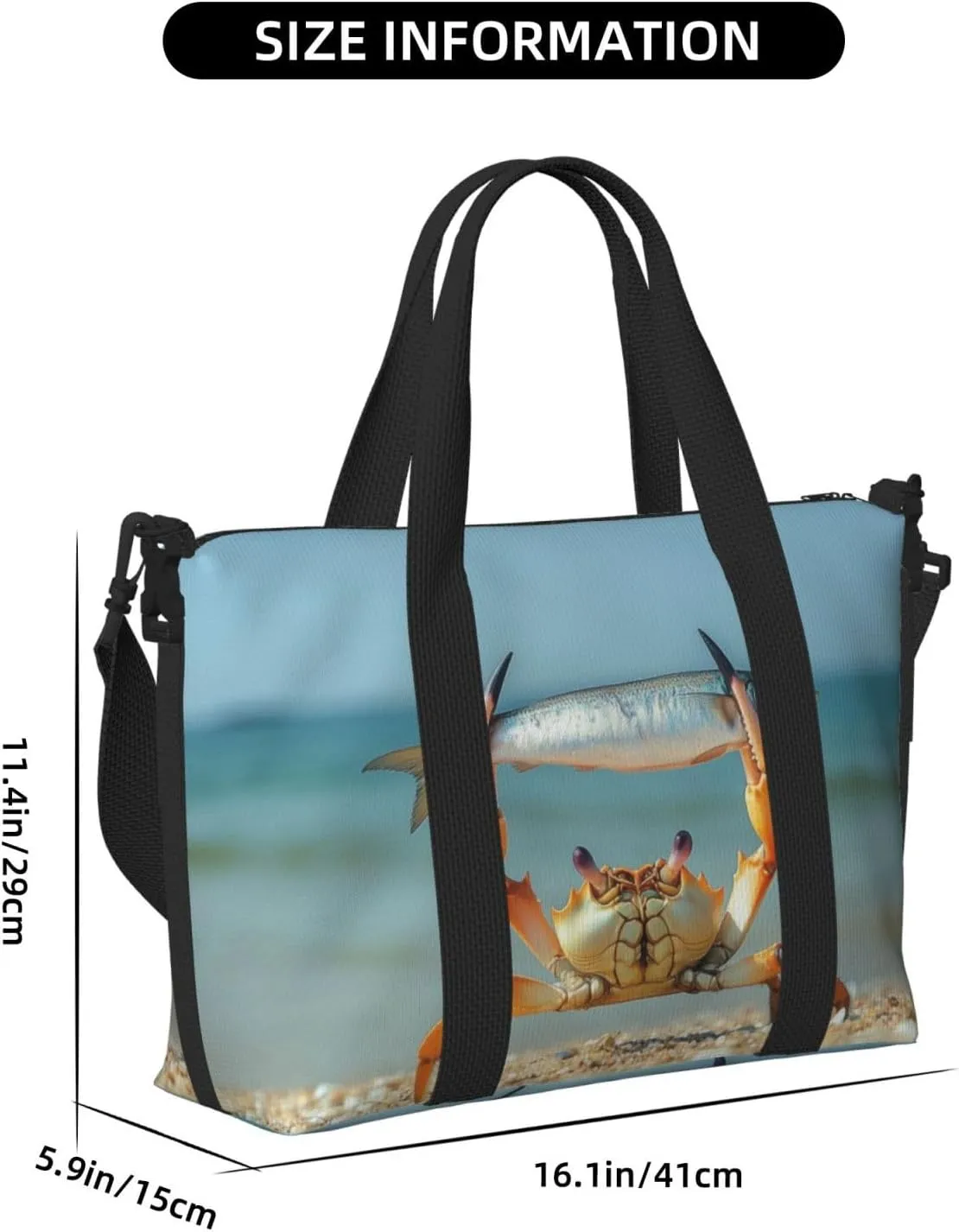 beach summer crab fish print Travel Duffel Bag, Sports Tote Gym Bag, Swim Pool Bag Large Shoulder Tote Bag for Beach Weekender