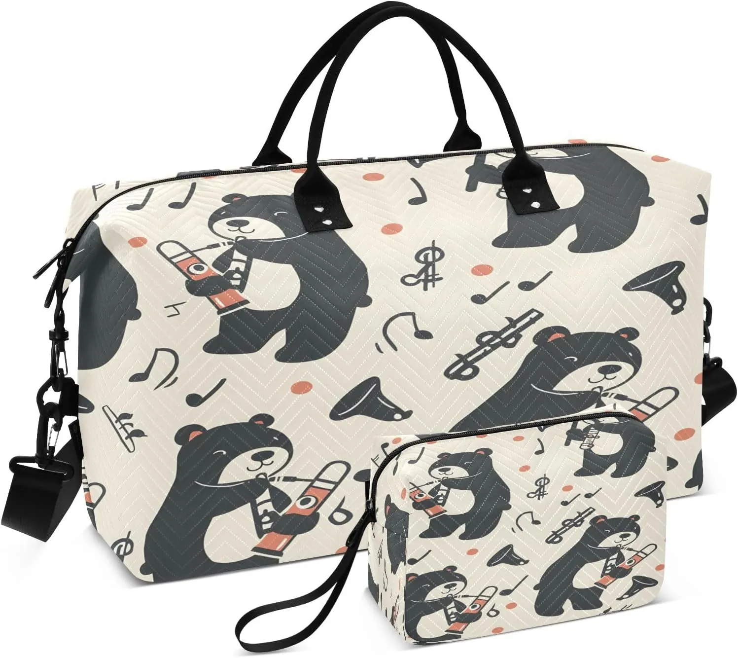Bears and Tube Music Travel Duffel Bags with Toiletry Bag for Travel Gym Yoga Weekender Bag