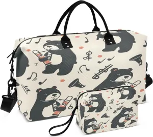 Bears and Tube Music Travel Duffel Bags with Toiletry Bag for Travel Gym Yoga Weekender Bag