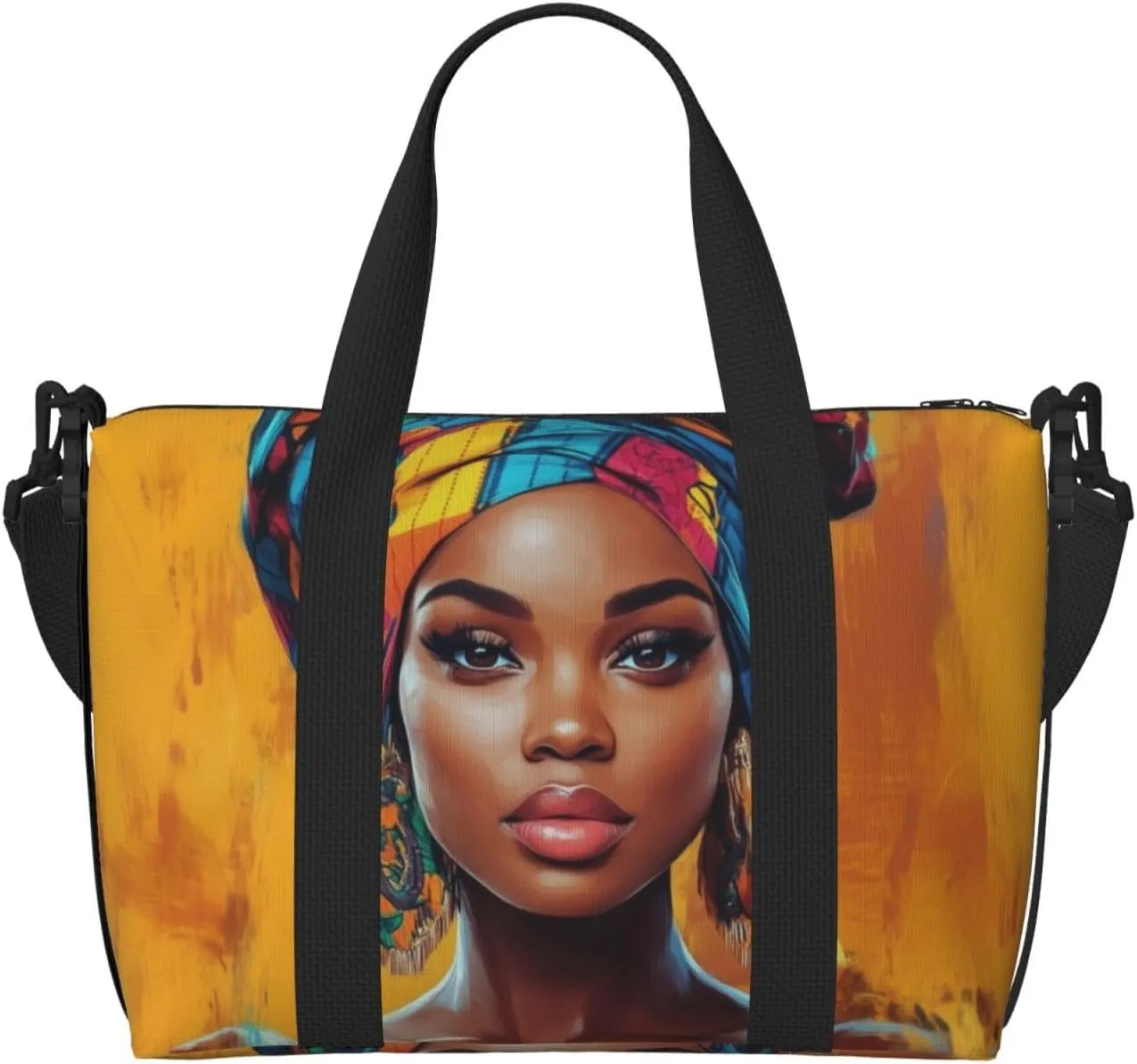 Beautiful African woman print Travel Duffel Bag, Sports Tote Gym Bag, Swim Pool Bag Large Shoulder Tote Bag for Beach Weekender