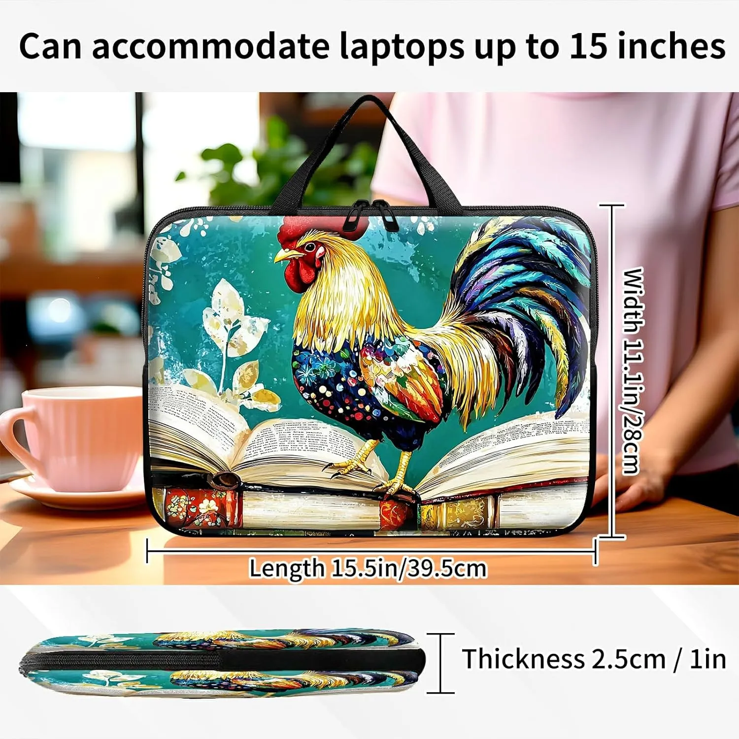 Beautiful Big Cock Theme Laptop Sleeve Case Notebook Sleeve PC Messenger Bag Durable Travel Laptop Bag HandBag 13-14 Inch with Handle for Laptop/Notebook/Tablet Laptop