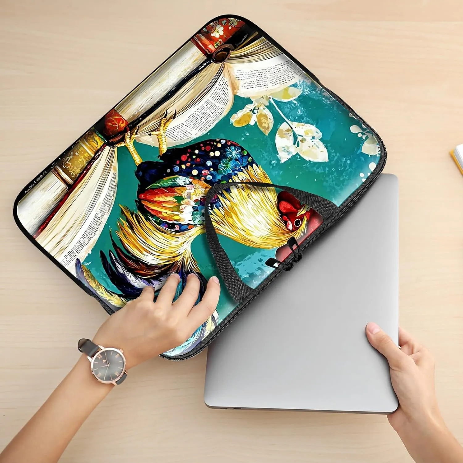 Beautiful Big Cock Theme Laptop Sleeve Case Notebook Sleeve PC Messenger Bag Durable Travel Laptop Bag HandBag 13-14 Inch with Handle for Laptop/Notebook/Tablet Laptop