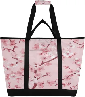Beautiful Cherry Blossoms Reusable Insulated Lunchbox Cooler Bag, Leakproof Kitchen Grocery Bag Collapsible Portable Cooler Tote Bag for Picnic, Camping, Office, Travel