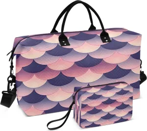 Beautiful Fish Scales Travel Duffel Bags with Toiletry Bag for Travel Gym Yoga Weekender Bag
