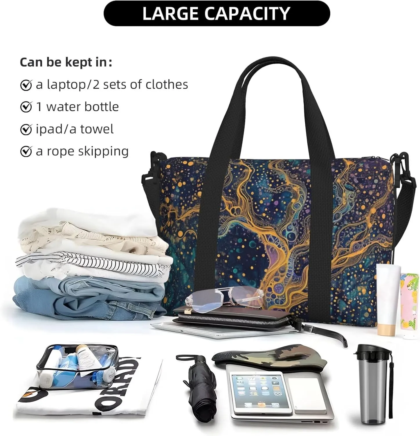 beautiful life art print Travel Duffel Bag, Sports Tote Gym Bag, Swim Pool Bag Large Shoulder Tote Bag for Beach Weekender