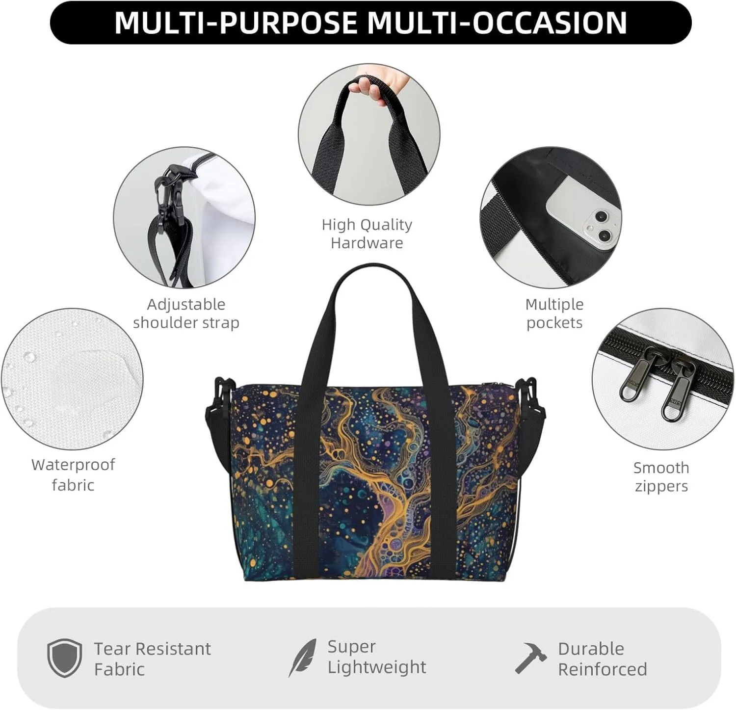 beautiful life art print Travel Duffel Bag, Sports Tote Gym Bag, Swim Pool Bag Large Shoulder Tote Bag for Beach Weekender
