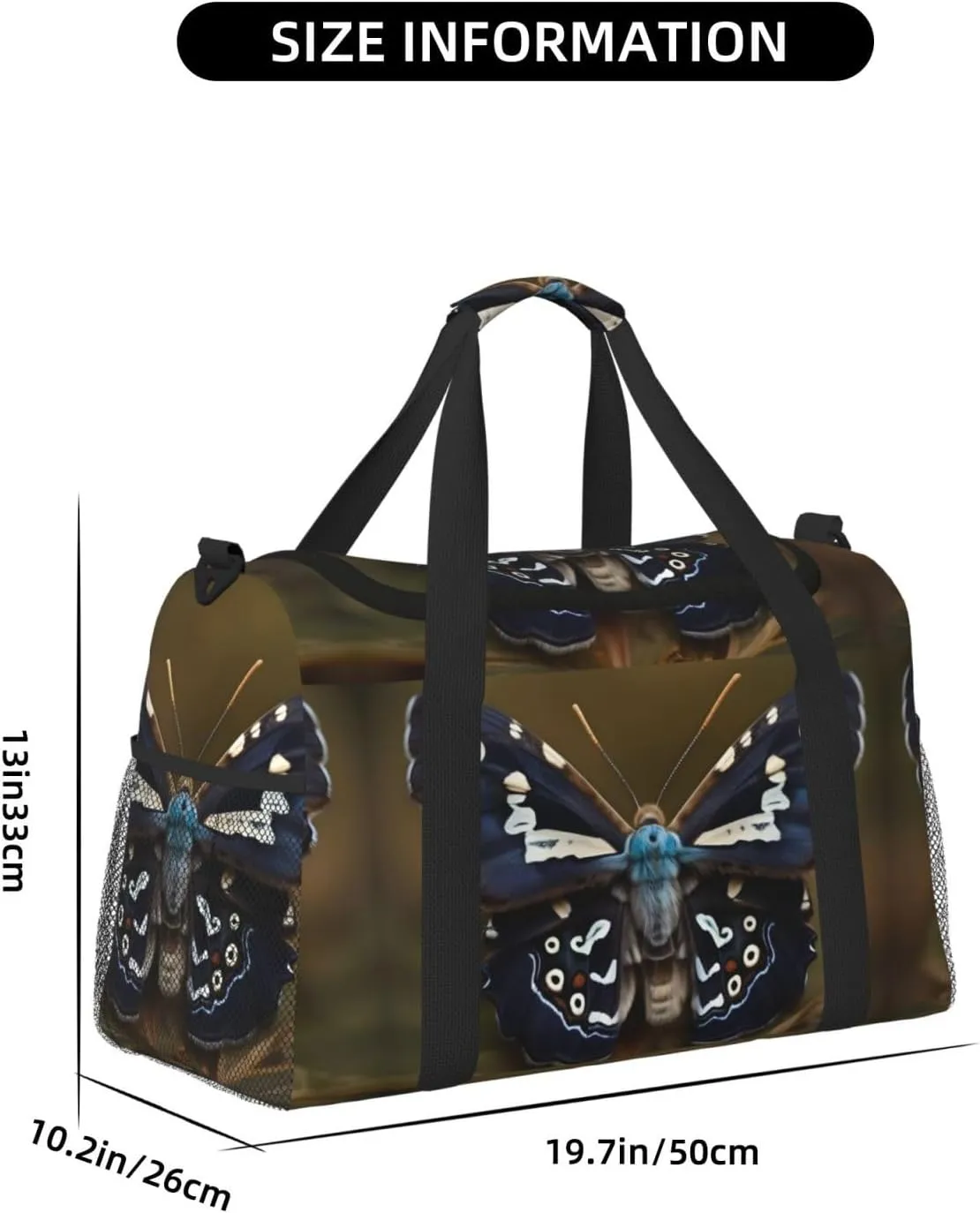 Beautiful Moth Wings Travel Duffel Bag With Zippers And Handles, Big Foldable Duffle Bag For Family Vacations
