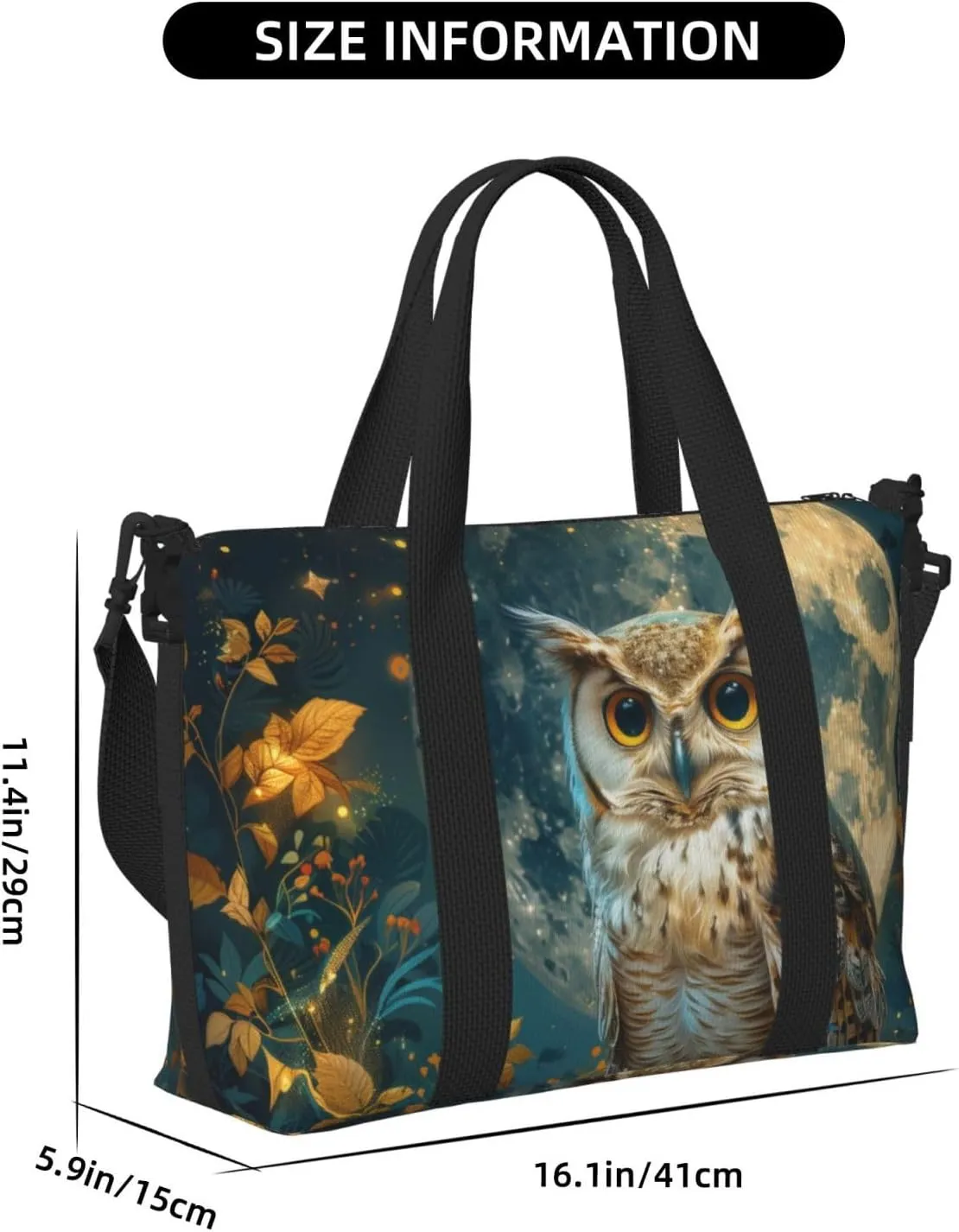 beautiful owl print Travel Duffel Bag, Sports Tote Gym Bag, Swim Pool Bag Large Shoulder Tote Bag for Beach Weekender