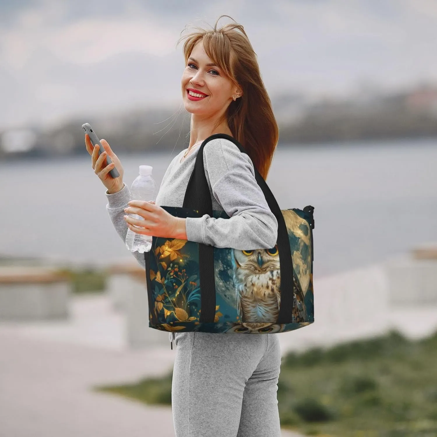 beautiful owl print Travel Duffel Bag, Sports Tote Gym Bag, Swim Pool Bag Large Shoulder Tote Bag for Beach Weekender